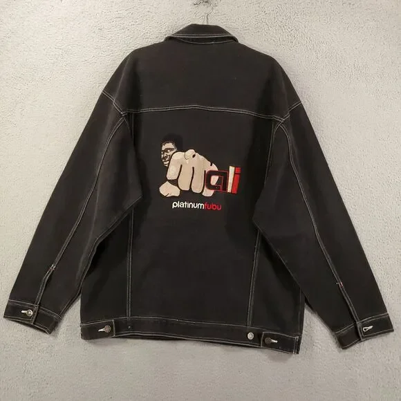 Vintage Fubu Platinum Mohammed Ali Jacket Mens 2XL Y2K Boxing Hip Hop Trucker - Picture 1 of 15